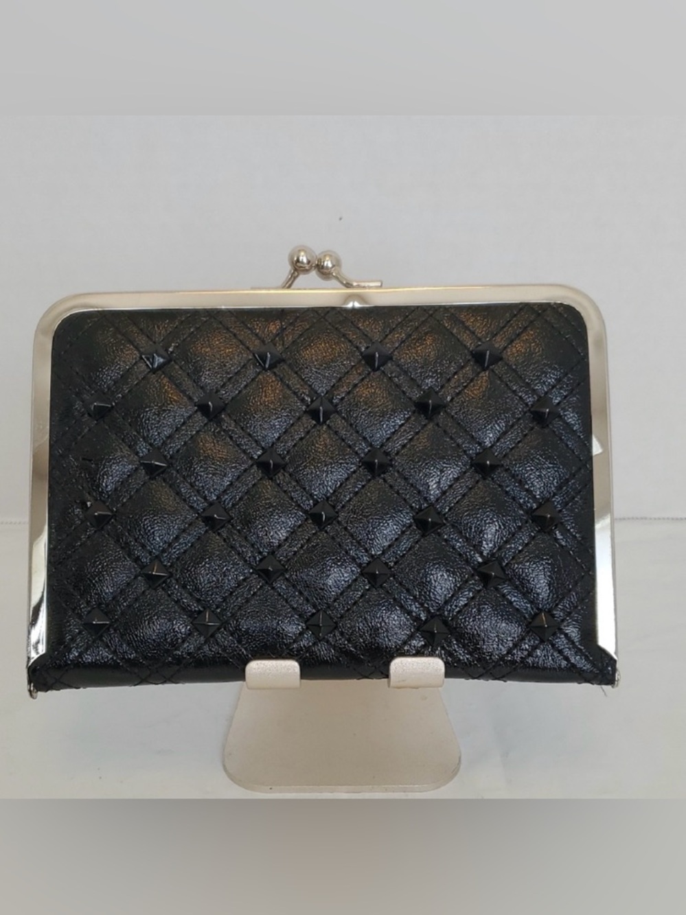 Massimo Black Quilted Studded Frame Clutch